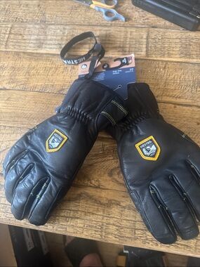 Hestra Black Leather Men's Winter Gloves with Yellow Trim